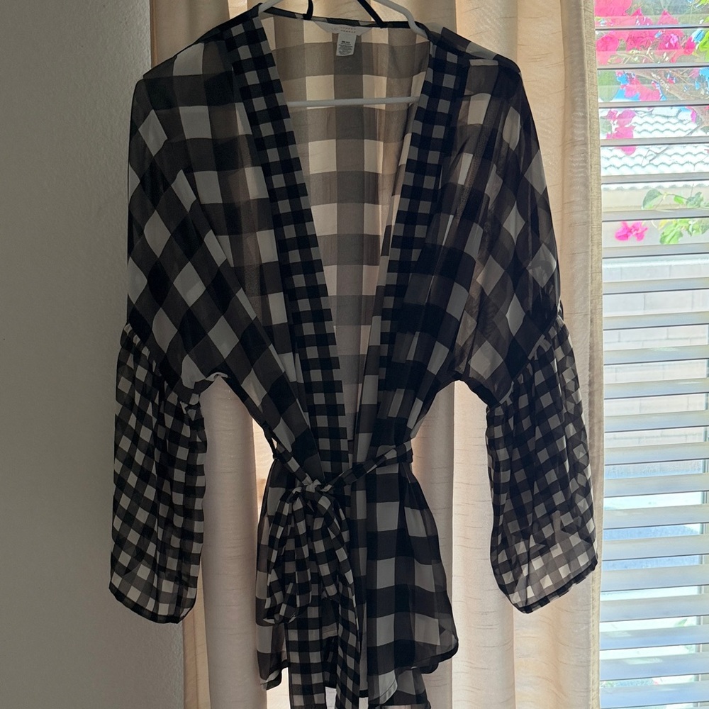 LC Lauren Conrad Black and White Gingham Swim Coverup